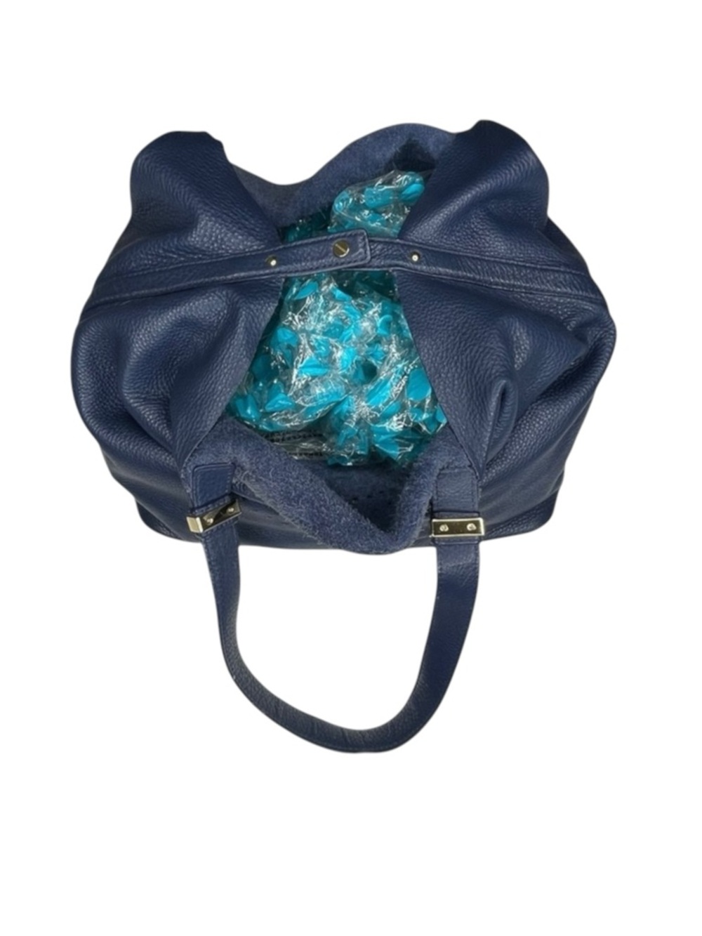 Michael Kors 𖦹 MK Perforated Logo Grab Bag Handbag 𖦹 Navy Pebbled Leather 𖦹 - Picture 9 of 16